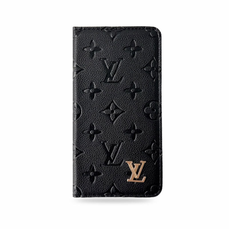 PremiumLeather Fold Phone Case With Card Holder For iPhone Black-HSK250112