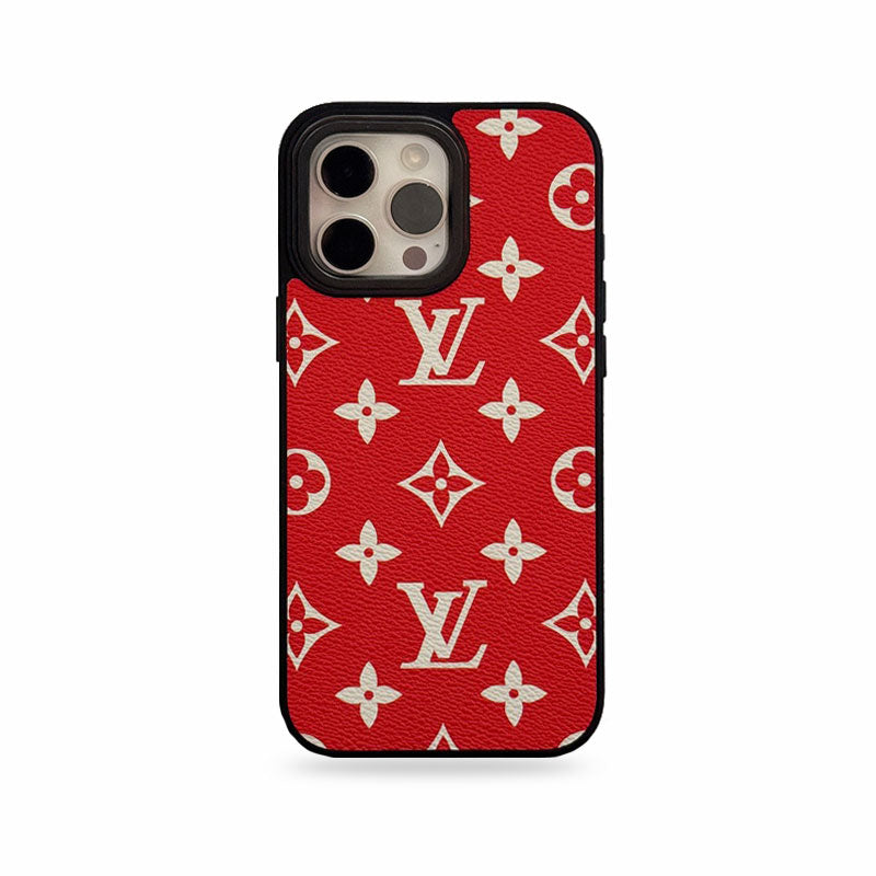 LeatherMonogram Phone Case With Lens Protection For iPhone Red-JTK251547