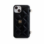 PremiumLeather CC Phone Case With Card Holder And Strap For iPhone Black-GLL251702