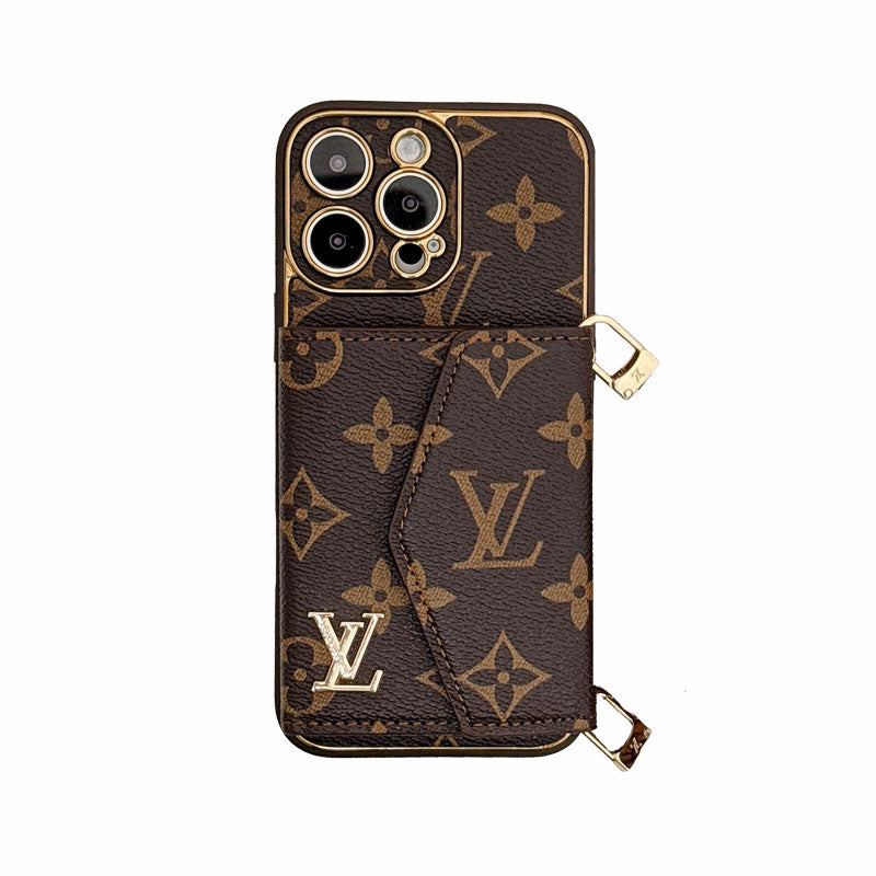 Monogram Phone Case With Card Holder And Crossbody Strap For iPhone Big Printing -XKB241816