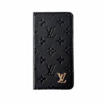 PremiumLeather Fold Phone Case With Card Holder For iPhone Black-HSK250112