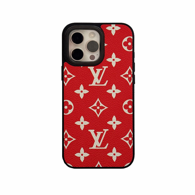 LeatherMonogram Phone Case With Lens Protection For iPhone Red-JTK251547
