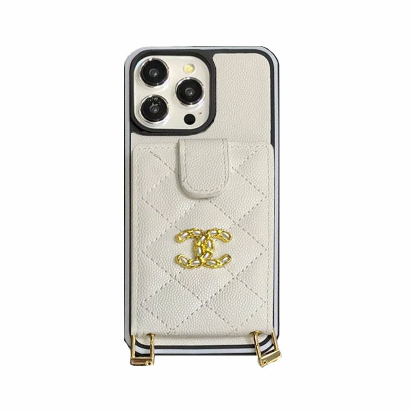 CC Phone Case With Card Holder And Strap For iPhone White-GSK250604