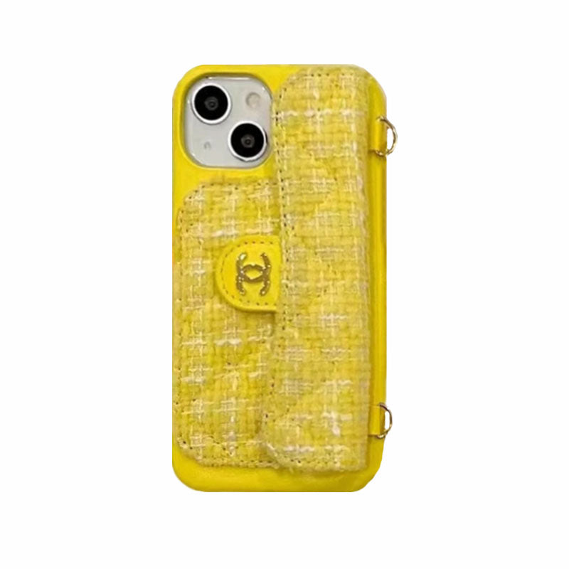 Fabrics CC Phone Case With Card Holder And Strap For iPhone Yellow-BYK251520