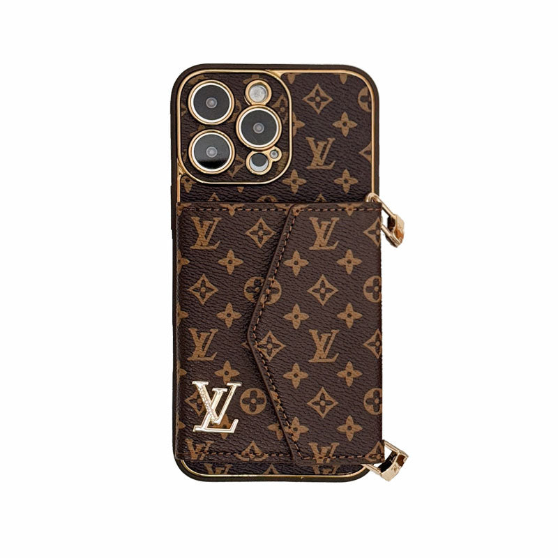 Monogram Phone Case With Card Holder And Crossbody Strap For iPhone Big Printing -XKB241816
