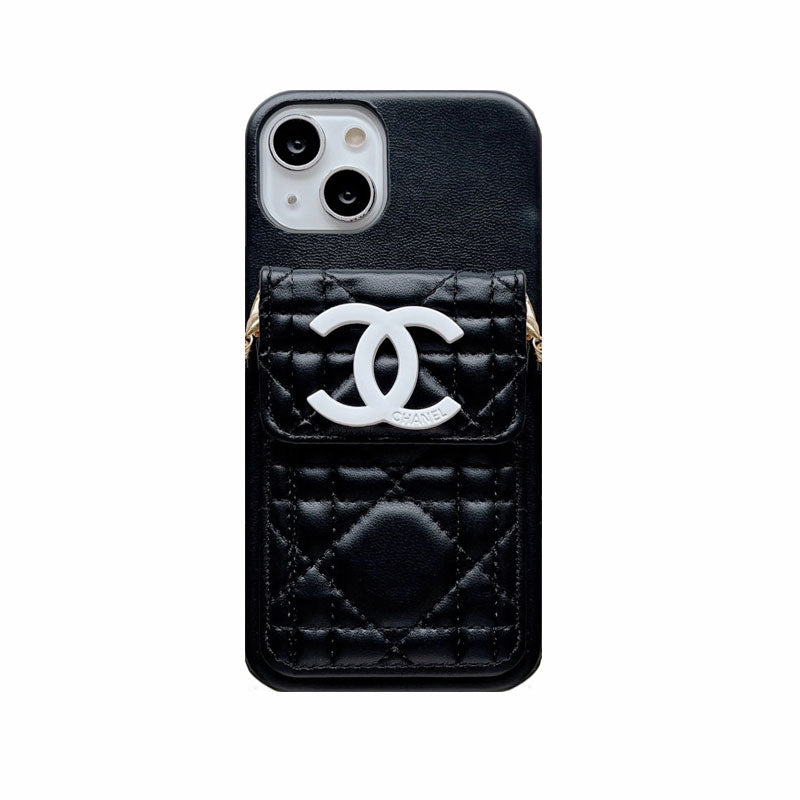 Leather CC Phone Case With Wallet And Strap For iPhone Pink -QBK251805