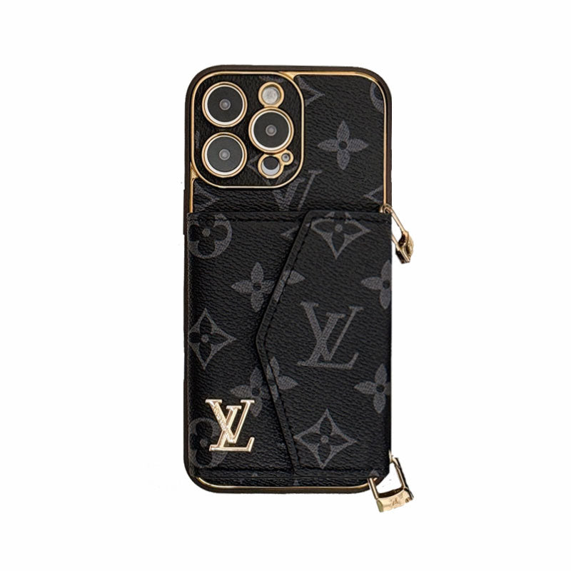 Monogram Phone Case With Card Holder And Crossbody Strap For iPhone Big Printing -XKB241816