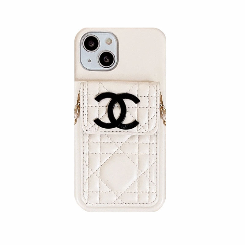 Leather CC Phone Case With Wallet And Strap For iPhone Pink -QBK251805
