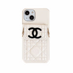 Leather CC Phone Case With Wallet And Strap For iPhone Pink -QBK251805