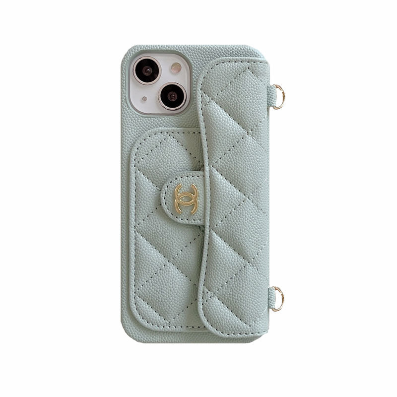 PremiumLeather CC Phone Case With Card Holder And Strap For iPhone Black-GLL251702