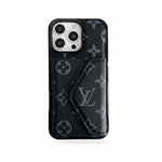 LeatherMonogram Phone Case With Card Holder For iPhone Black-BMKQ241757