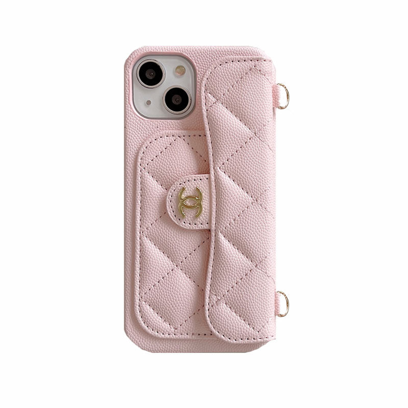 PremiumLeather CC Phone Case With Card Holder And Strap For iPhone Black-GLL251702
