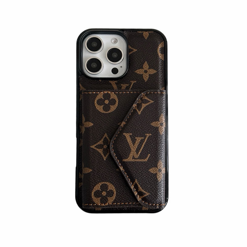 LeatherMonogram Phone Case With Card Holder For iPhone Black-BMKQ241757
