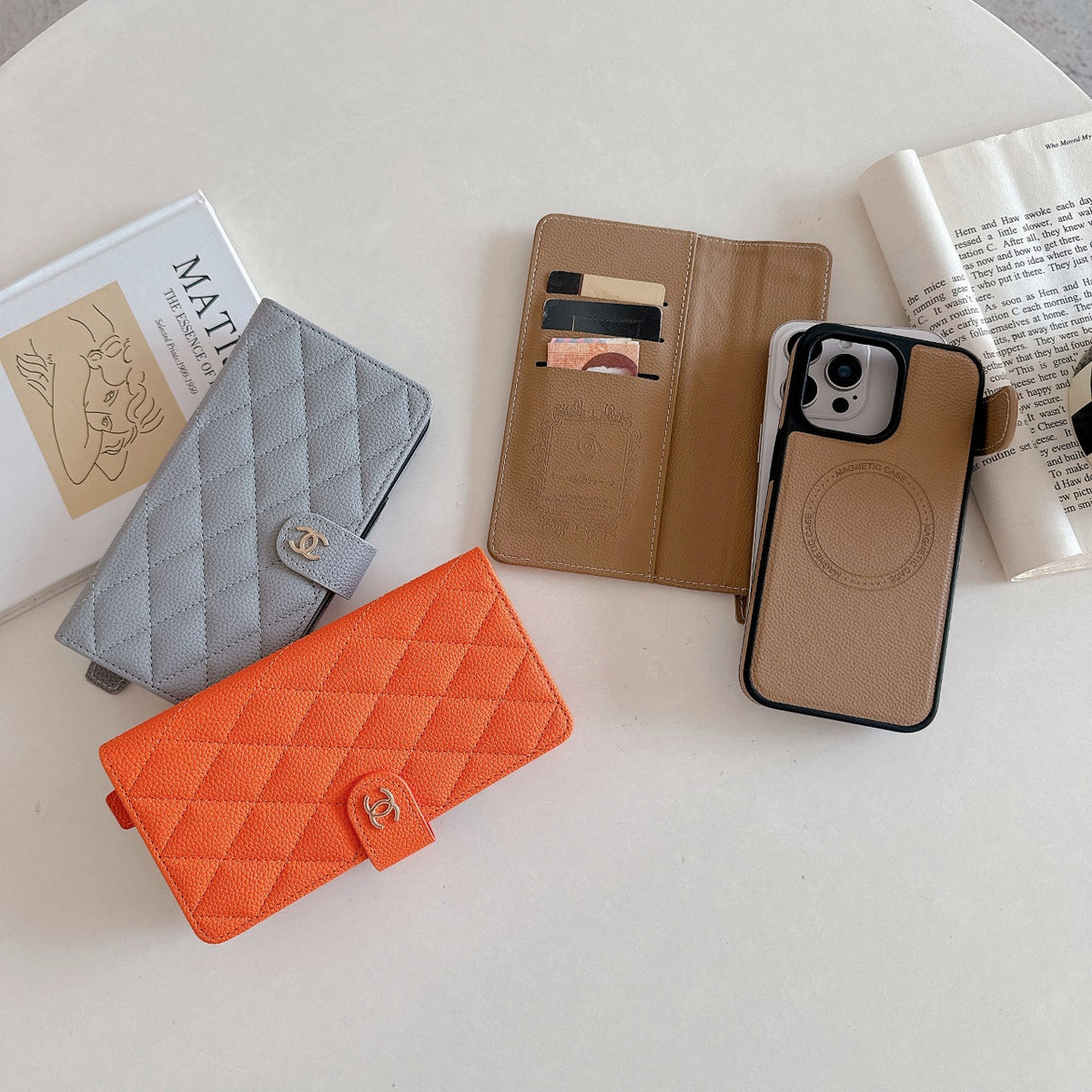 Leather CC Phone Case With Fold Wallet For iPhone White-ZDB251641