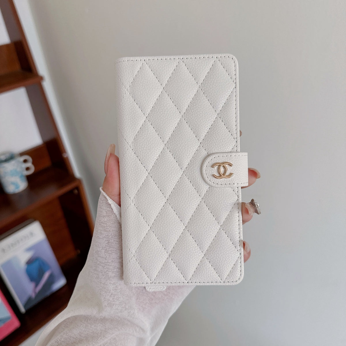 Leather CC Phone Case With Fold Wallet For iPhone White-ZDB251641