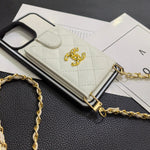 CC Phone Case With Card Holder And Strap For iPhone White-GSK250604