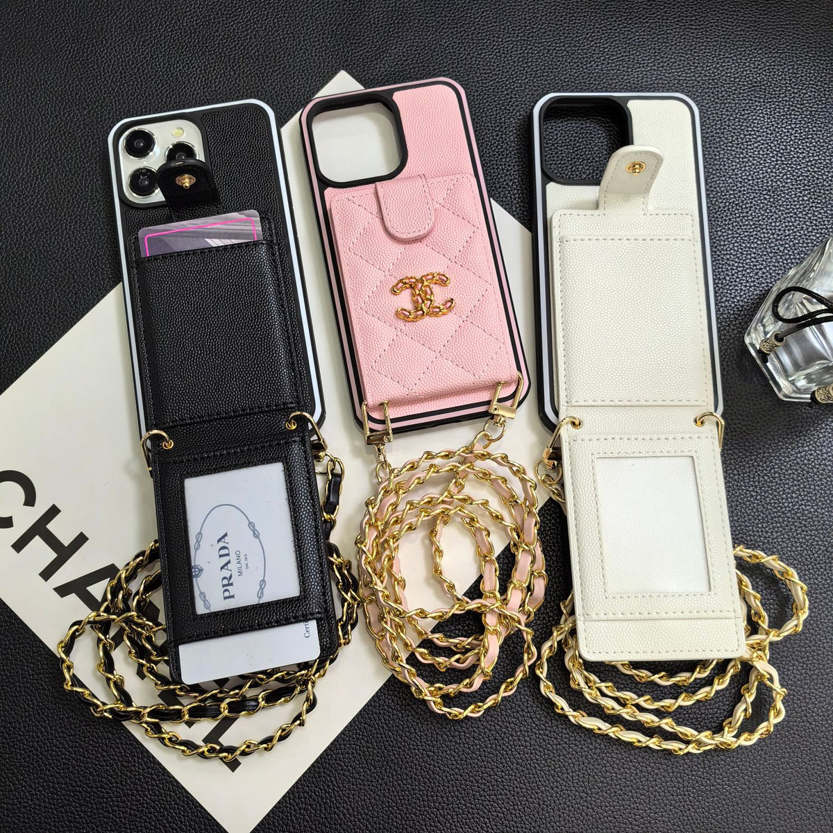 CC Phone Case With Card Holder And Strap For iPhone White-GSK250604