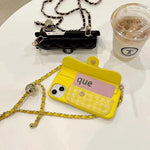 Fabrics CC Phone Case With Card Holder And Strap For iPhone Yellow-BYK251520