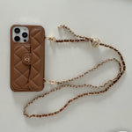 Leather CC Phone Case With Card Holder And Strap For iPhone Brown-LPK251641