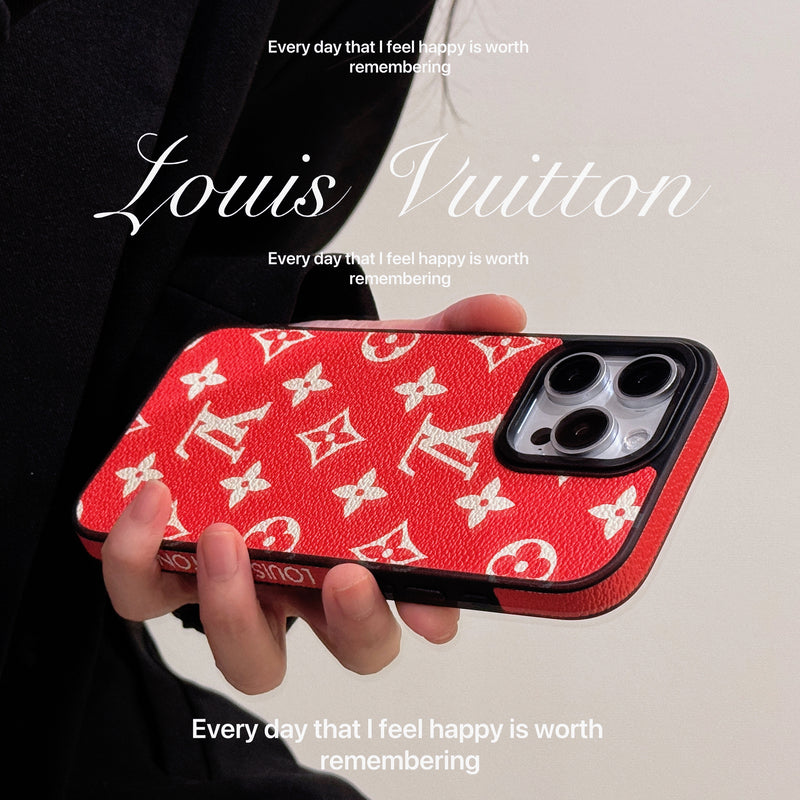 LeatherMonogram Phone Case With Lens Protection For iPhone Red-JTK251547