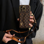 Monogram Phone Case With Card Holder And Crossbody Strap For iPhone Big Printing -XKB241816