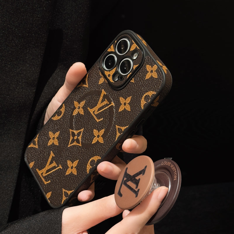 Leather Monogram Phone Case With Holder For iPhone-CXK251520