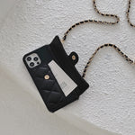 Luxury CC Phone Case With Card Holder And Strap For iPhone Black -JDK251705