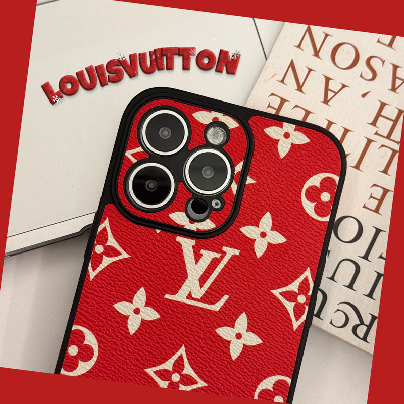 LeatherMonogram Phone Case With Lens Protection For iPhone Red-JTK251547