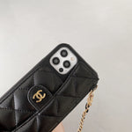 Luxury CC Phone Case With Card Holder And Strap For iPhone Black -JDK251705