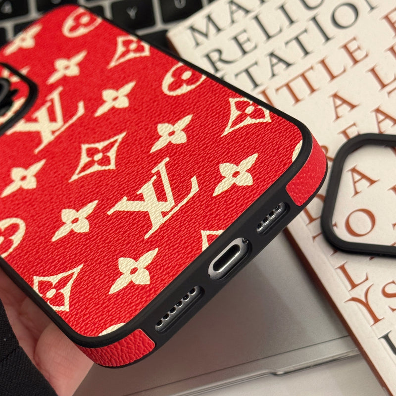 LeatherMonogram Phone Case With Lens Protection For iPhone Red-JTK251547