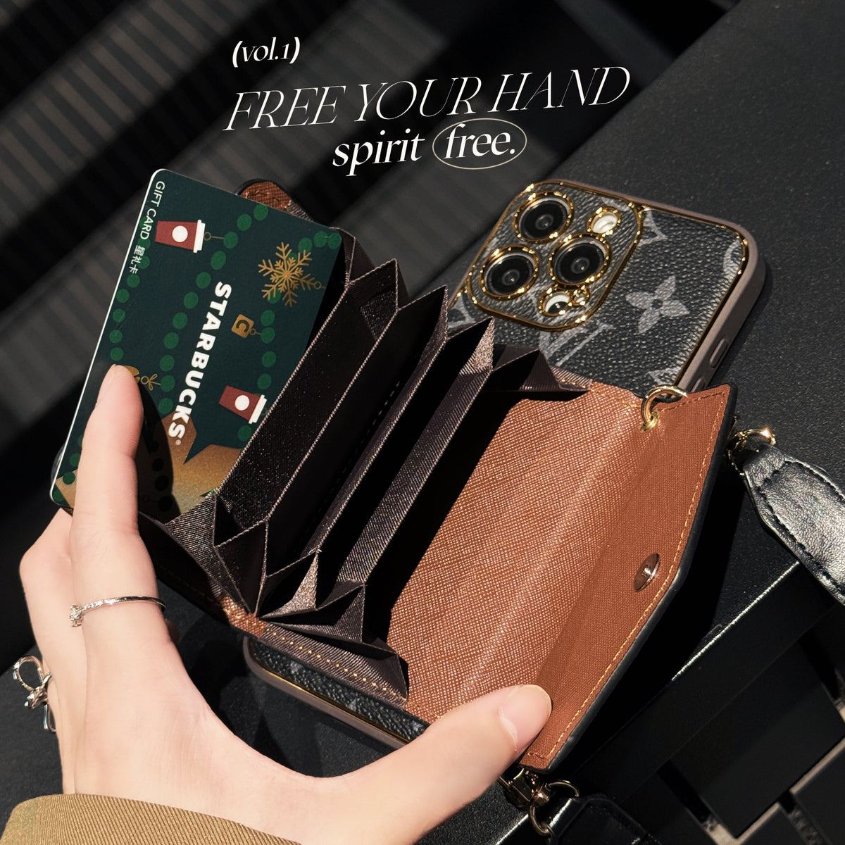 Monogram Phone Case With Card Holder And Crossbody Strap For iPhone Big Printing -XKB241816