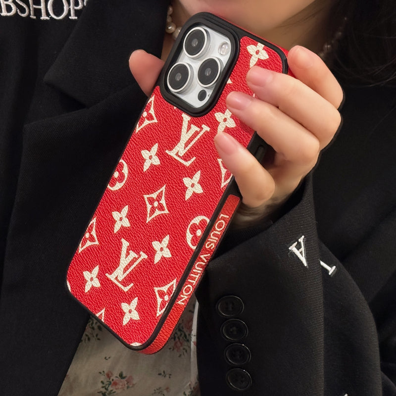 LeatherMonogram Phone Case With Lens Protection For iPhone Red-JTK251547