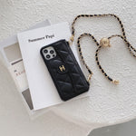 Luxury CC Phone Case With Card Holder And Strap For iPhone Black -JDK251705
