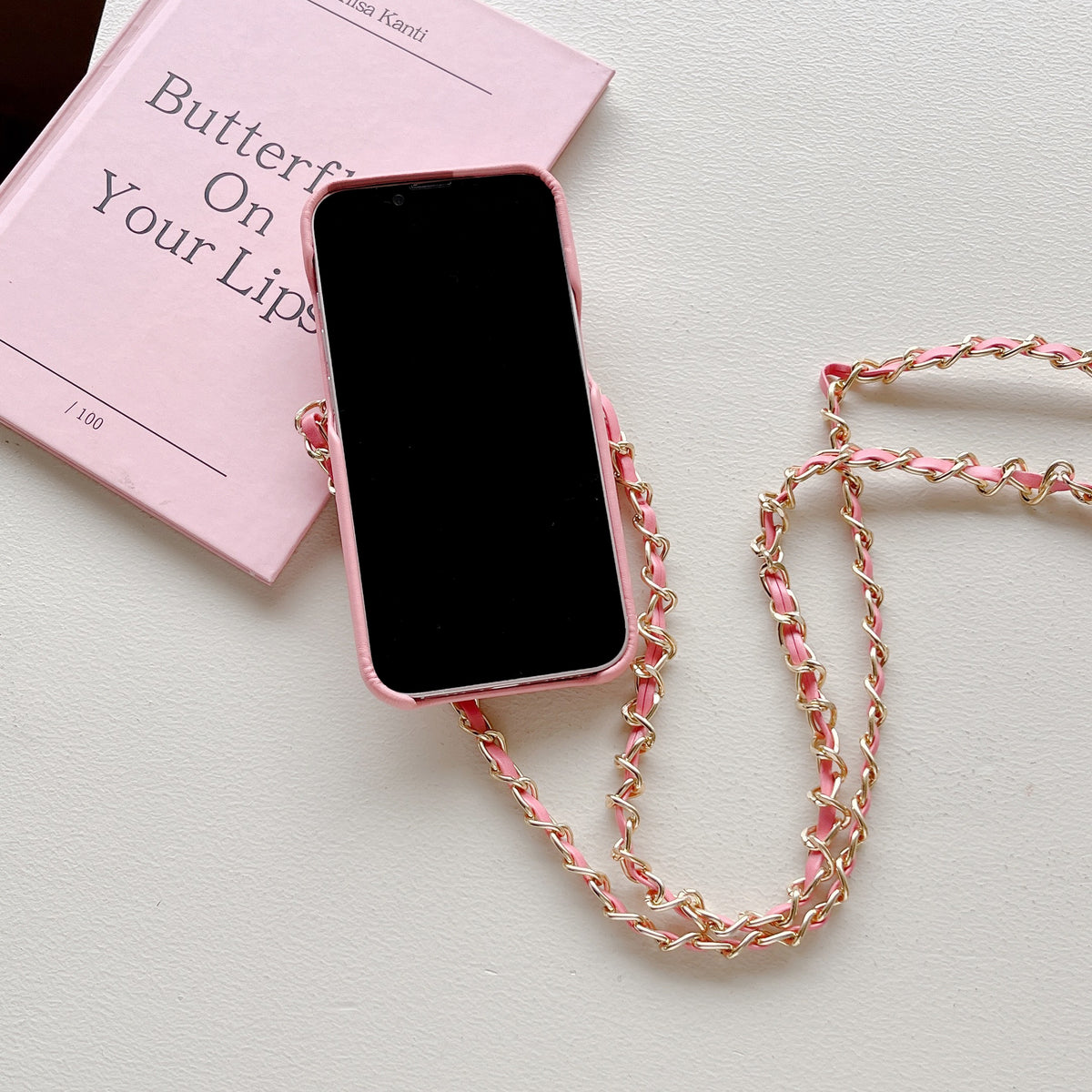 Leather CC Phone Case With Wallet And Strap For iPhone Pink -QBK251805