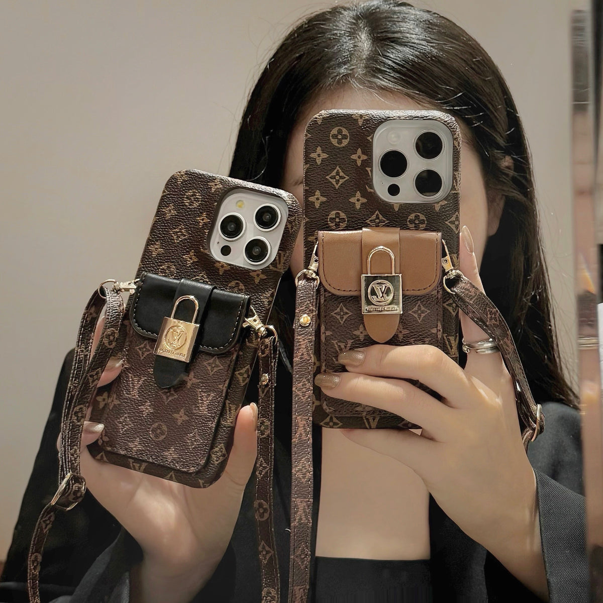 Monogram Phone Case With Wallet For iPhone Brown-DPP241125
