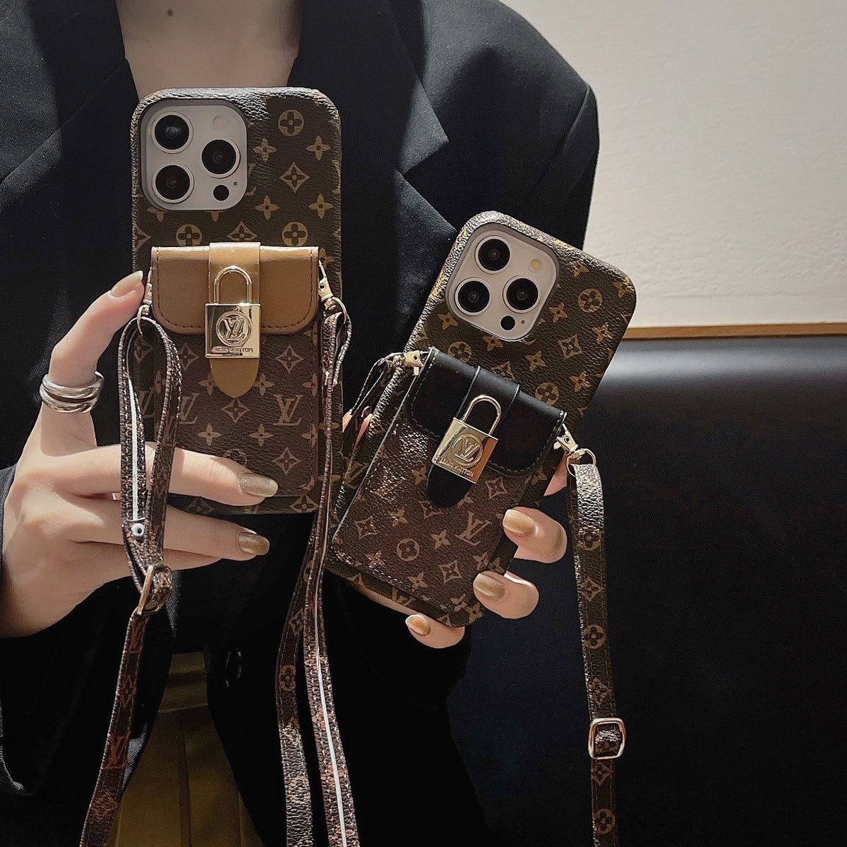 Monogram Phone Case With Wallet For iPhone Brown-DPP241125
