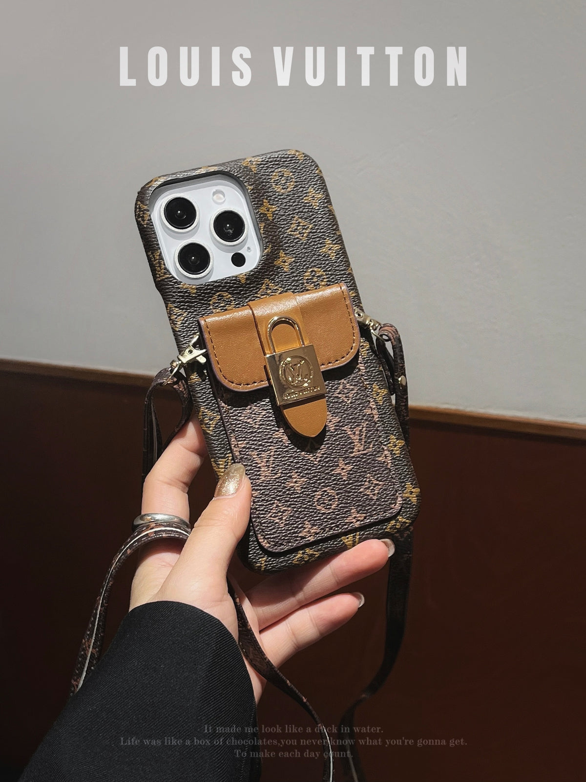 Monogram Phone Case With Wallet For iPhone Brown-DPP241125