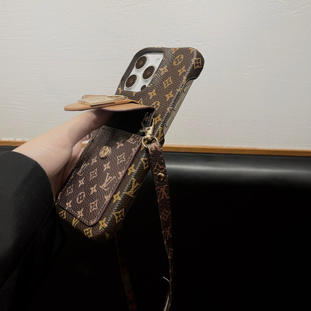 Monogram Phone Case With Wallet For iPhone Brown-DPP241125