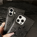 PremiumLeather Fold Phone Case With Card Holder For iPhone Black-HSK250112