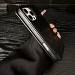 PremiumLeather Fold Phone Case With Card Holder For iPhone Black-HSK250112