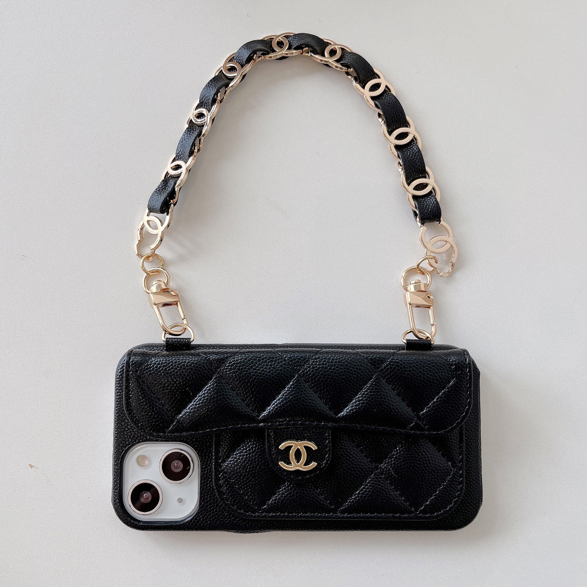 PremiumLeather CC Phone Case With Card Holder And Strap For iPhone Black-GLL251702