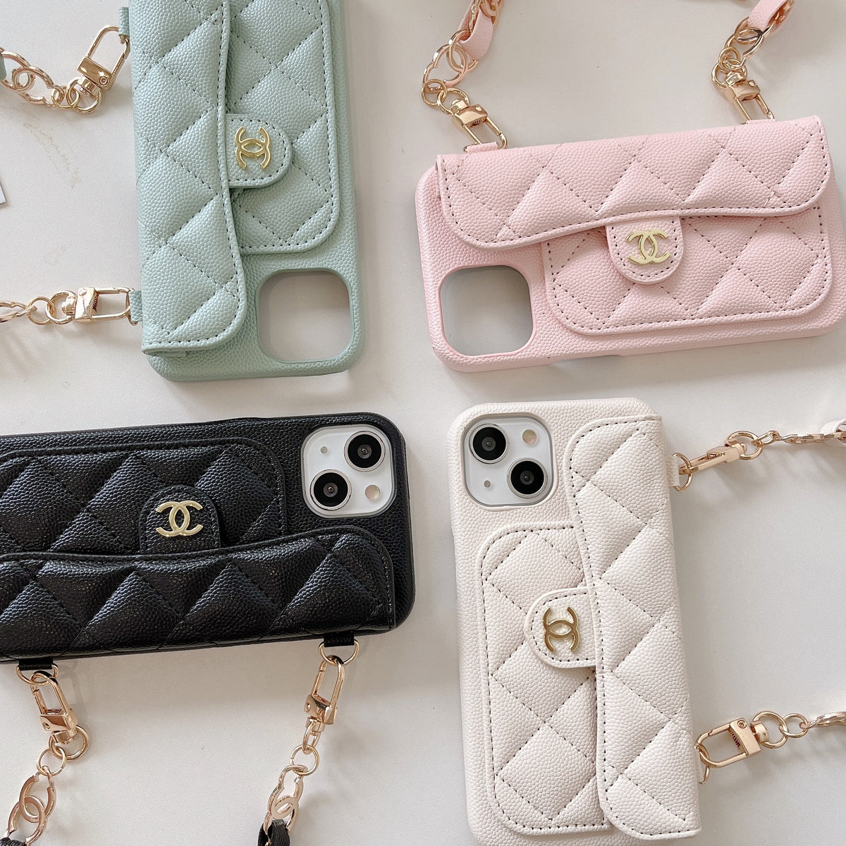 PremiumLeather CC Phone Case With Card Holder And Strap For iPhone Black-GLL251702