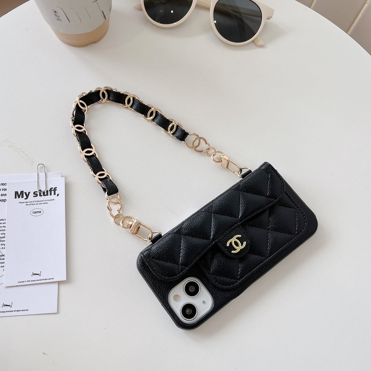 PremiumLeather CC Phone Case With Card Holder And Strap For iPhone Black-GLL251702