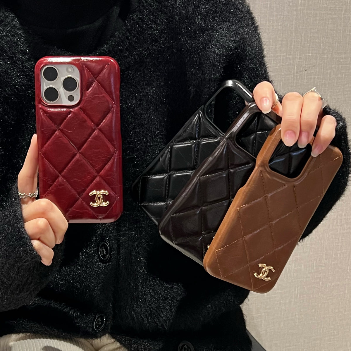 Leather CC Phone Case For iPhone Brown-XNP250605