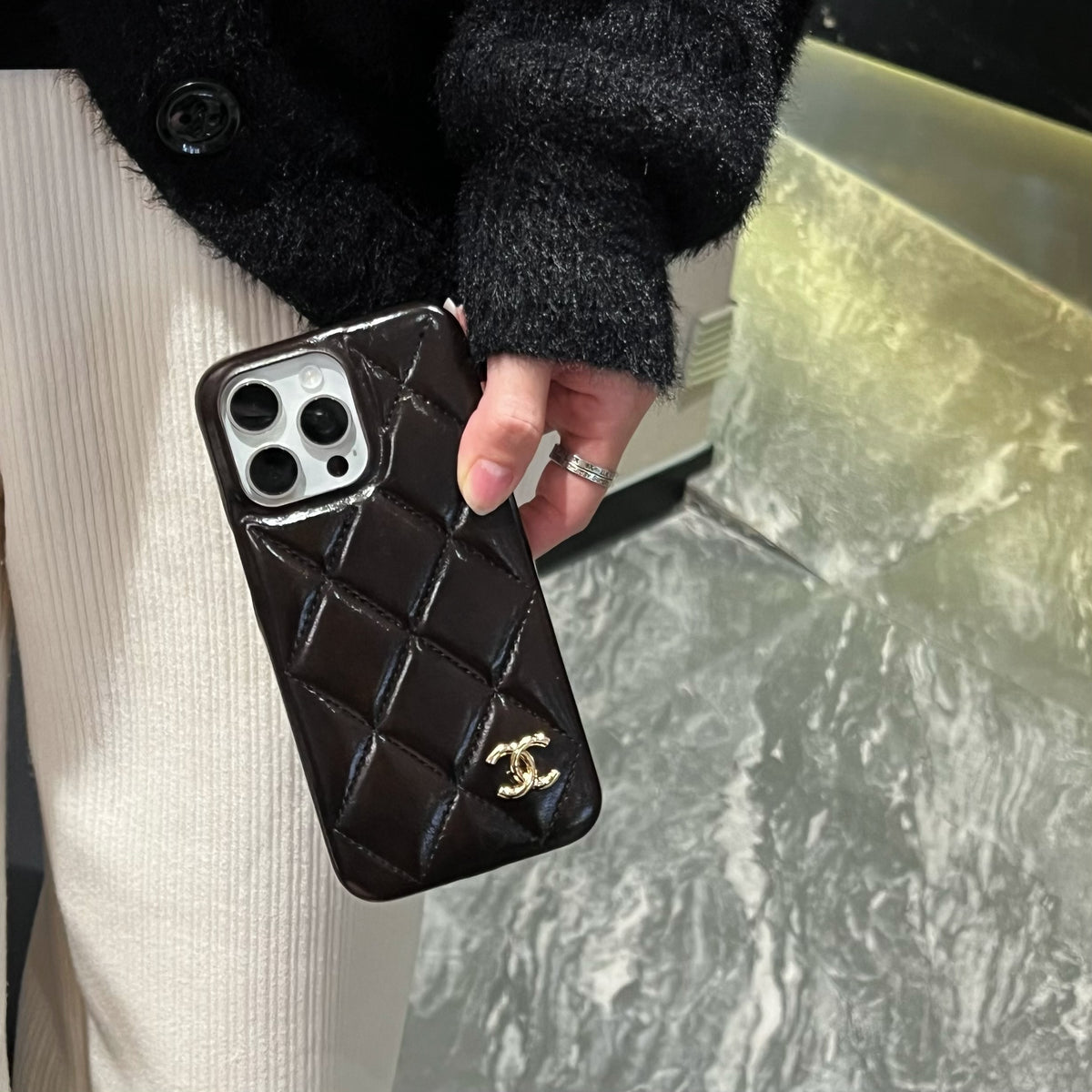 Leather CC Phone Case For iPhone Black-XNP250605