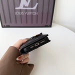 Leather Monogram Phone Case With Card Holder And Strap For iPhone Black Printing-MTY251543