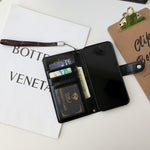 Leather Monogram Phone Case With Card Holder And Strap For iPhone Black Printing-MTY251543