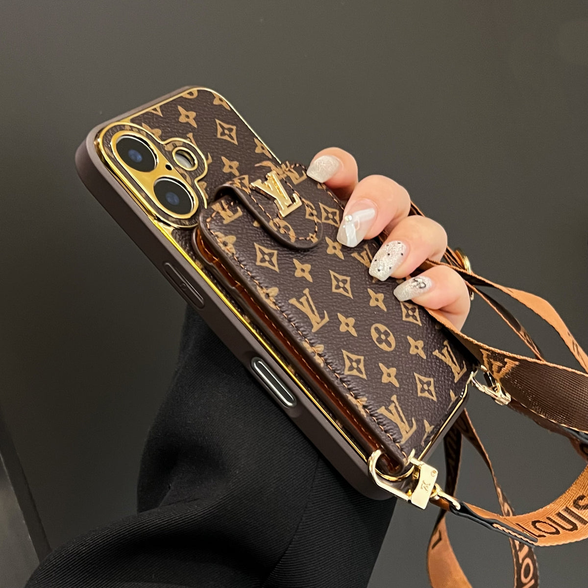 Monogram Phone Case With Card Holder And Strap Big Printing -XKB241520