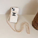 Leather CC Phone Case With Wallet And Strap For iPhone White -QBK251805