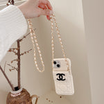 Leather CC Phone Case With Wallet And Strap For iPhone White -QBK251805